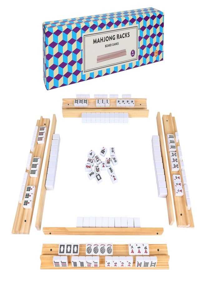 Offelec Upgraded Mahjong Racks with Pushers, Set of 4 Trays for American Mahjong Games, Wooden Holders for Mahjong, Dominoes & Mexican Train Game Nights (Includes Magnetically Attached Mahjong Pushers) - Image 1
